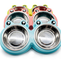 HKM-729107 Double Pet Bowl Food and Water Container - ABS & Stainless Steel, Easy to Clean, Pink, Green, Blue, 28x11.5x4cm
