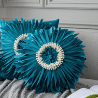 HKM-729427 Light Luxury Round Chrysanthemum Pillow Cover in Multiple Colors, Dutch Velvet with PP Cotton Filling, 45cm Diameter
