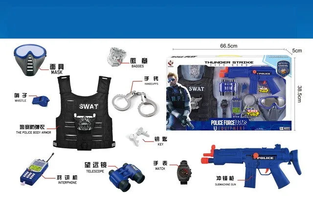 HKM-729427 Police Officer Costume Play Set for Kids - Role Playing Game Set with Accessories