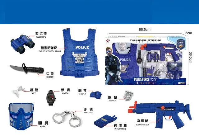 HKM-729427 Police Officer Costume Play Set for Kids - Role Playing Game Set with Accessories