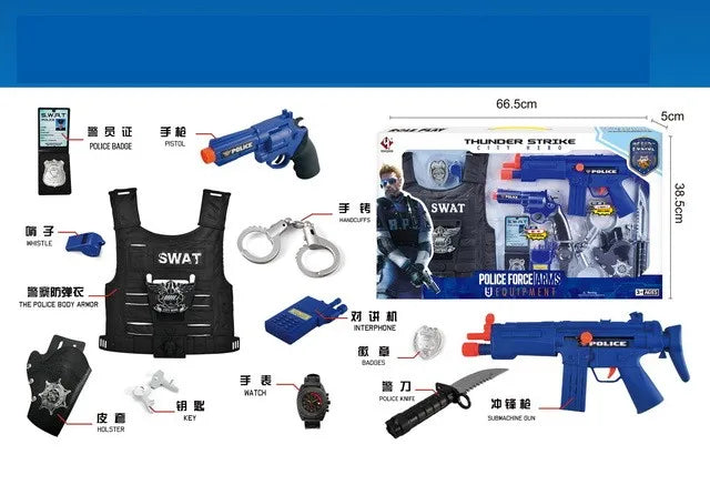 HKM-729427 Police Officer Costume Play Set for Kids - Role Playing Game Set with Accessories