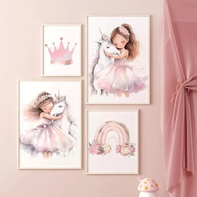 HKM-729683 Rainbow Castle Crown Canvas Art - Decorative Wall Painting Featuring Animals, Landscapes, and Abstract Designs (30x40cm, 40x50cm)