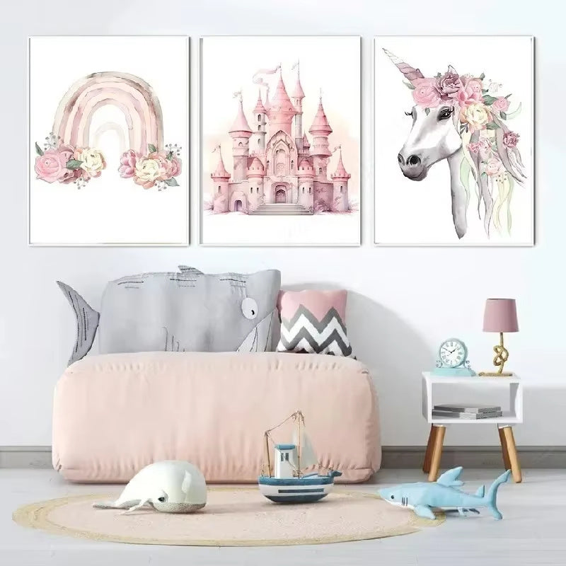 HKM-729683 Rainbow Castle Crown Canvas Art - Decorative Wall Painting Featuring Animals, Landscapes, and Abstract Designs (30x40cm, 40x50cm)