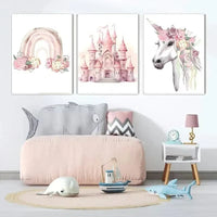 HKM-729683 Rainbow Castle Crown Canvas Art - Decorative Wall Painting Featuring Animals, Landscapes, and Abstract Designs (30x40cm, 40x50cm)
