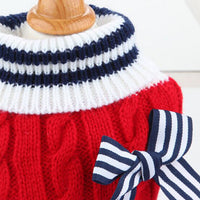 HKM-730003 Cozy Knit Sweater for Dogs with Bowknot Detail – Autumn/Winter Fashion in Blue and Red