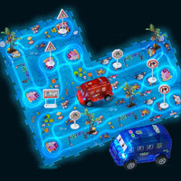 HKM-730003 Luminous Educational Jigsaw Puzzle Slot Car Track Set for Kids, DIY Electric Railcar Assembly Toy