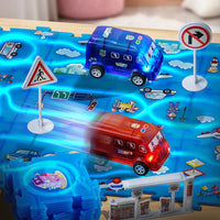 HKM-730003 Luminous Educational Jigsaw Puzzle Slot Car Track Set for Kids, DIY Electric Railcar Assembly Toy