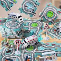 HKM-730003 Luminous Educational Jigsaw Puzzle Slot Car Track Set for Kids, DIY Electric Railcar Assembly Toy
