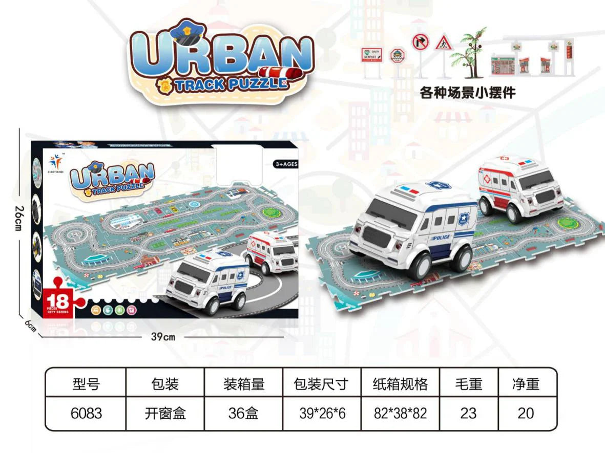 HKM-730003 Luminous Educational Jigsaw Puzzle Slot Car Track Set for Kids, DIY Electric Railcar Assembly Toy