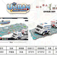 HKM-730003 Luminous Educational Jigsaw Puzzle Slot Car Track Set for Kids, DIY Electric Railcar Assembly Toy