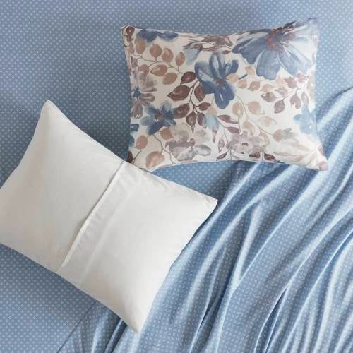 HKM-730067 Floral Comforter Set with Bed Sheets in Blue - Queen Size, Soft Microfiber and Hypoallergenic Filling