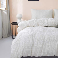 HKM-730067 Washed Cotton Seersucker Bedding Set - 3 Piece King Size Quilt Cover with Pillowcases