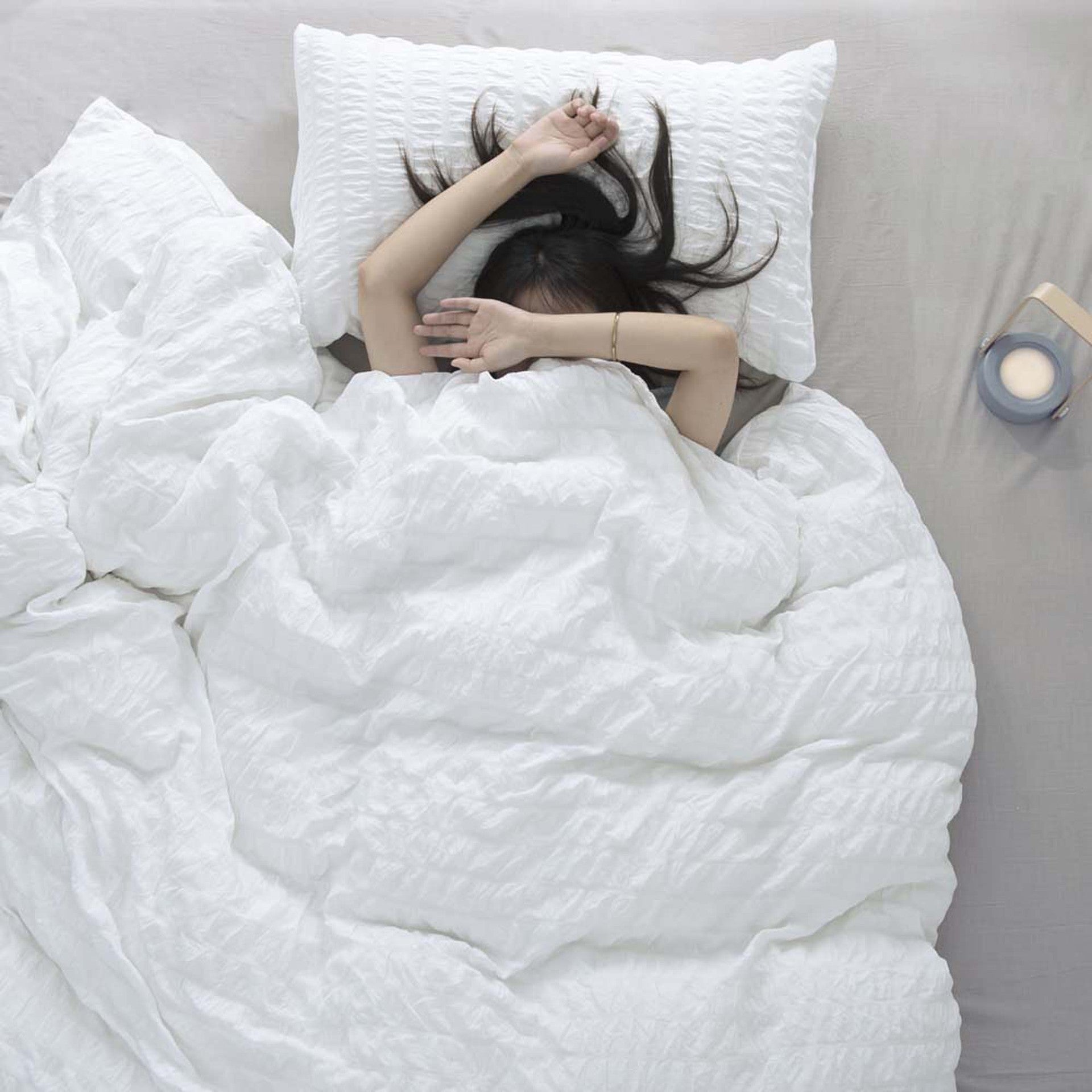 HKM-730067 Washed Cotton Seersucker Bedding Set - 3 Piece King Size Quilt Cover with Pillowcases