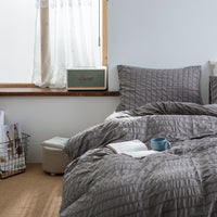 HKM-730067 Washed Cotton Seersucker Bedding Set - 3 Piece King Size Quilt Cover with Pillowcases