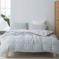 HKM-730067 Washed Cotton Seersucker Bedding Set - 3 Piece King Size Quilt Cover with Pillowcases