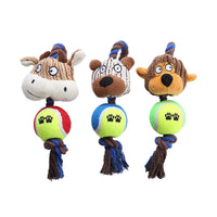 HKM-730195 Durable Interactive Dog Toy with Corduroy Tennis Ball and Cotton Rope for Chewing and Play