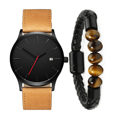 HKM-730259 Casual Men's Quartz Watch with Large Dial and Leather Strap
