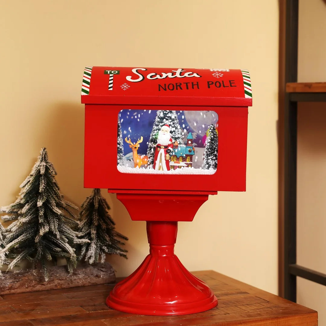 HKM-730323 Christmas Mini Mailbox Decoration with LED Light and Music, 27x20x40CM