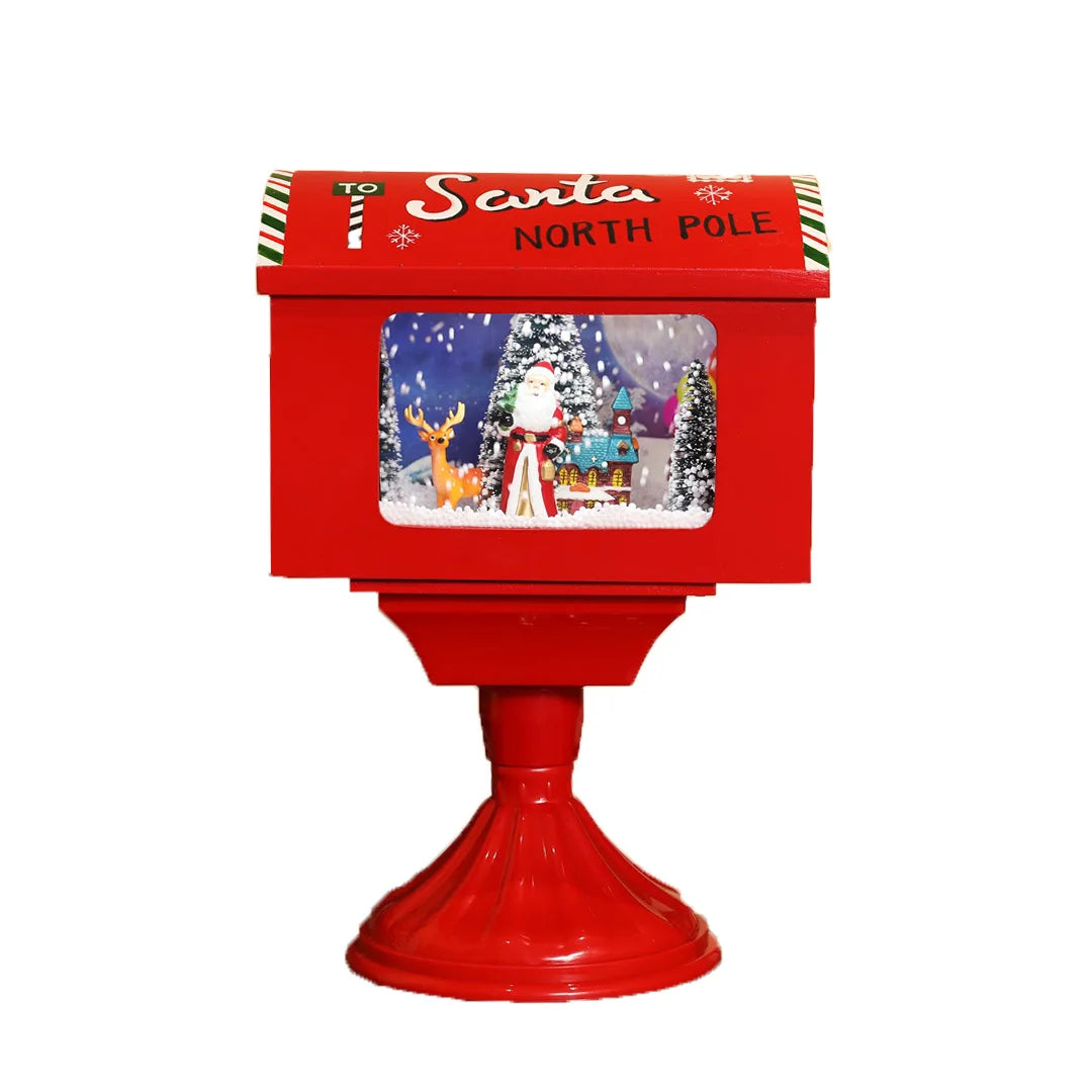 HKM-730323 Christmas Mini Mailbox Decoration with LED Light and Music, 27x20x40CM