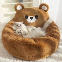 HKM-730579 Cozy Cat & Dog Tent Bed with Removable Cushion, Soft Plush Cat Cave for Indoor Pets