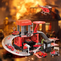 HKM-730707 Fire Station Playset with Fire Truck and Garage Track for Kids