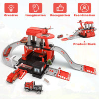HKM-730707 Fire Station Playset with Fire Truck and Garage Track for Kids