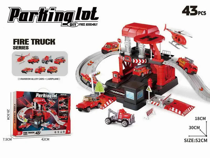 HKM-730707 Fire Station Playset with Fire Truck and Garage Track for Kids