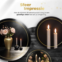 HKM-730707 Taupe 3D Flame LED Taper Candle - D2.2 x H18 cm, Realistic Flickering Light