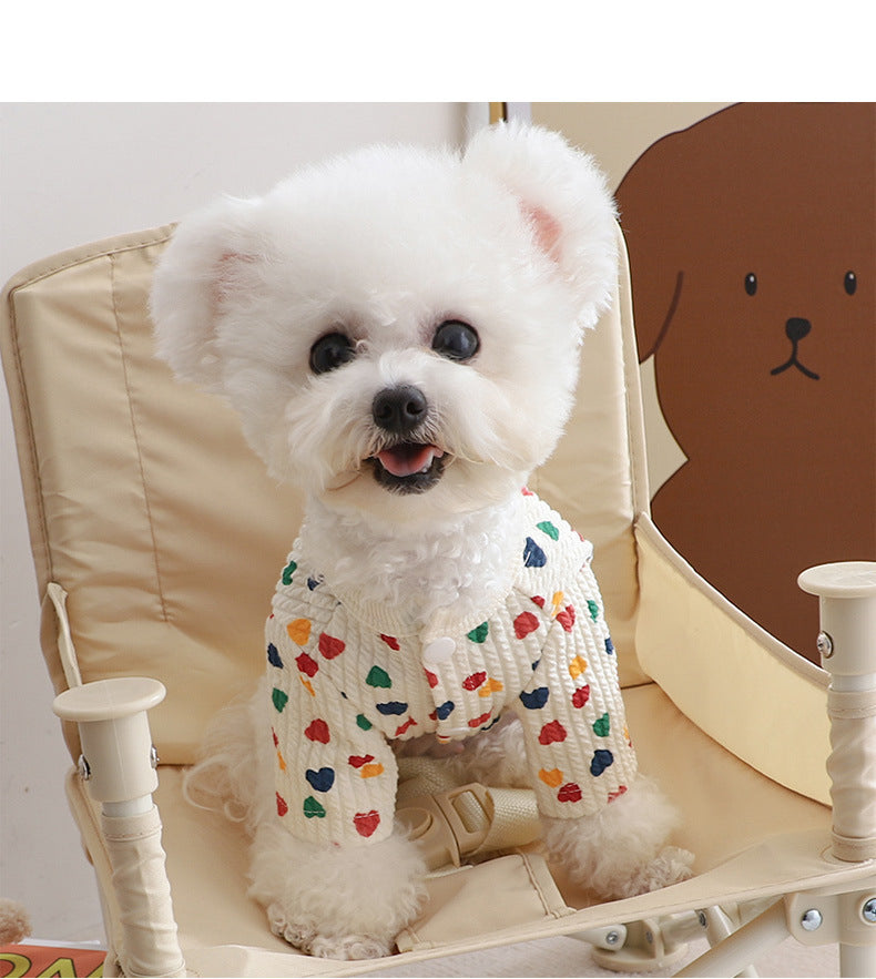 HKM-731155 Cozy Snap Cardigan Sweater for Small Dogs in Pink and Beige