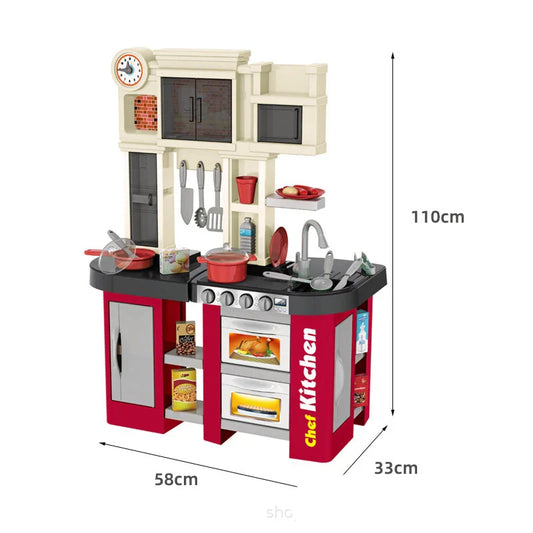 KTX-731155 Kids Pretend Play Kitchen Set with Light and Sound, Water Flow Simulation, Interactive Tableware for Ages 2 to 7