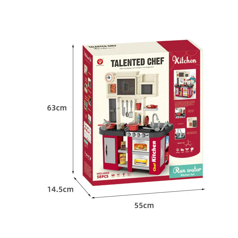 KTX-731155 Kids Pretend Play Kitchen Set with Light and Sound, Water Flow Simulation, Interactive Tableware for Ages 2 to 7