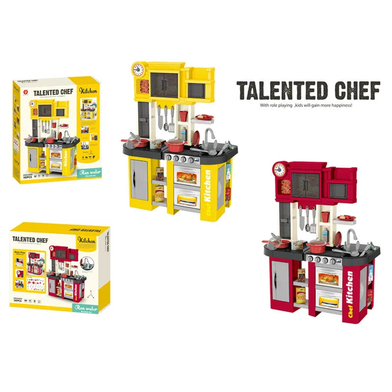 KTX-731155 Kids Pretend Play Kitchen Set with Light and Sound, Water Flow Simulation, Interactive Tableware for Ages 2 to 7