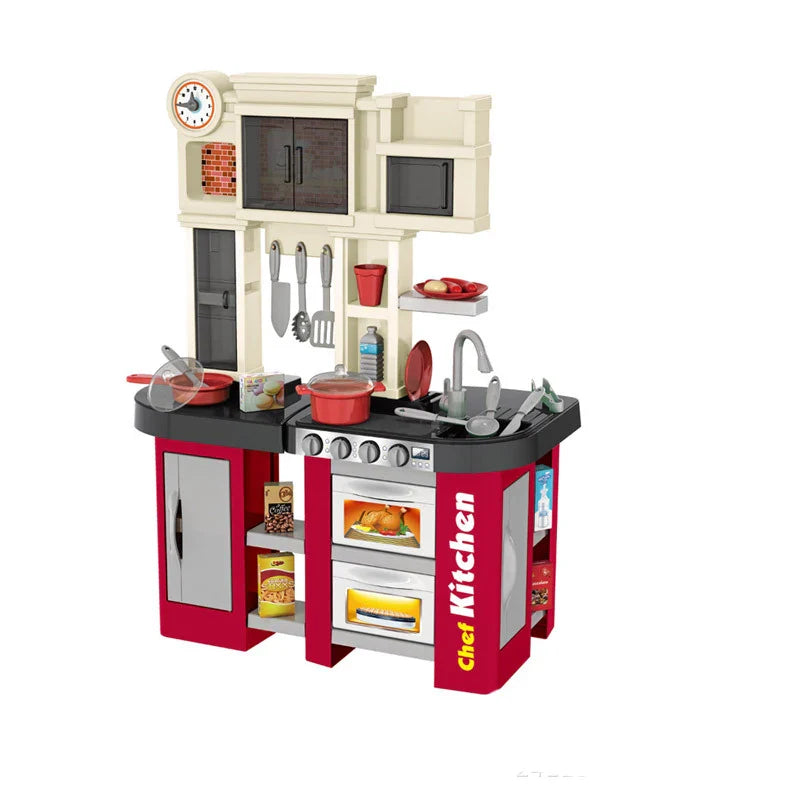 KTX-731155 Kids Pretend Play Kitchen Set with Light and Sound, Water Flow Simulation, Interactive Tableware for Ages 2 to 7