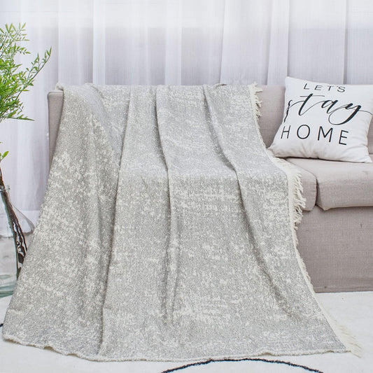 HKM-731219 Cotton Linen Tassel Blanket - Solid Colors, 130x150cm, Modern Design