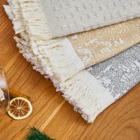 HKM-731219 Cotton Linen Tassel Blanket - Solid Colors, 130x150cm, Modern Design