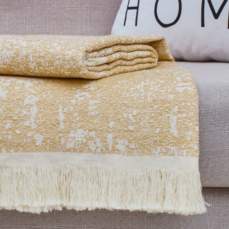 HKM-731219 Cotton Linen Tassel Blanket - Solid Colors, 130x150cm, Modern Design