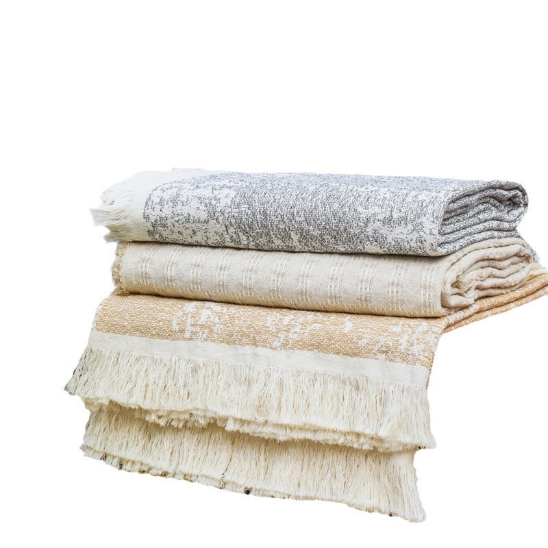 HKM-731219 Cotton Linen Tassel Blanket - Solid Colors, 130x150cm, Modern Design