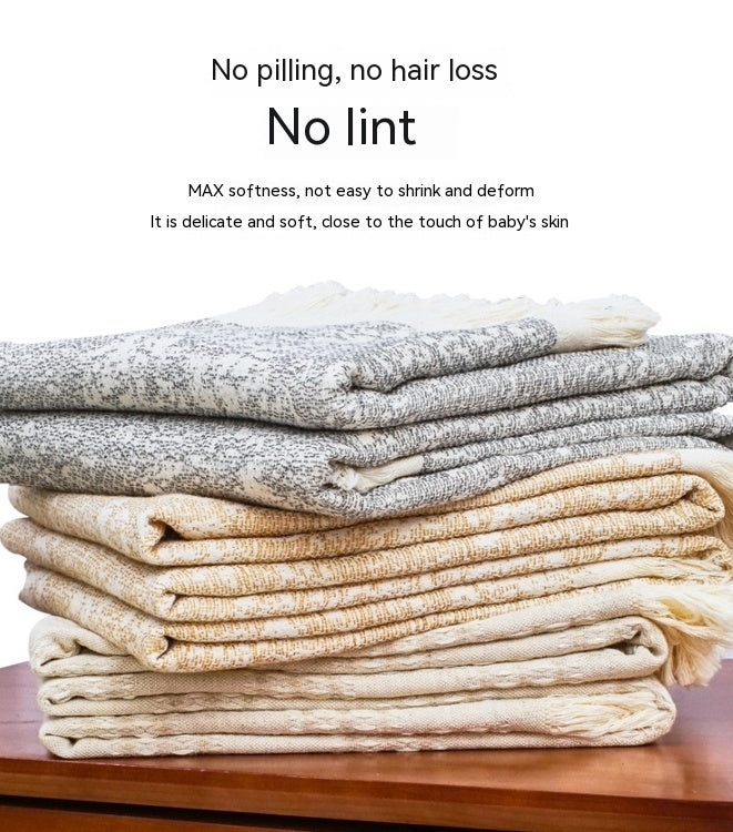 HKM-731219 Cotton Linen Tassel Blanket - Solid Colors, 130x150cm, Modern Design