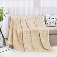 HKM-731219 Cotton Linen Tassel Blanket - Solid Colors, 130x150cm, Modern Design
