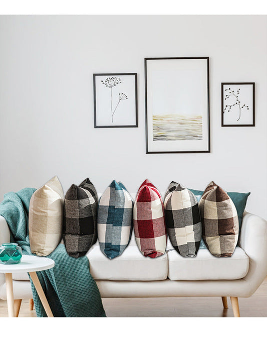 HKM-731283 Plaid Square Pillow Cover 45x45cm - Cushion Cover Only