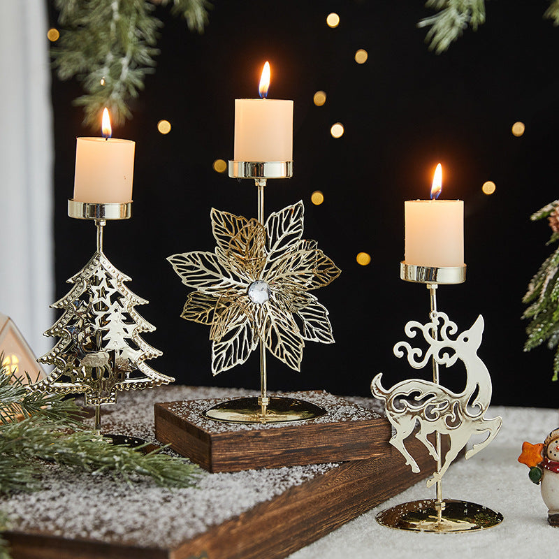 HKM-731667 Wrought Iron Candlestick Candle Tray Decoration for a Romantic Christmas