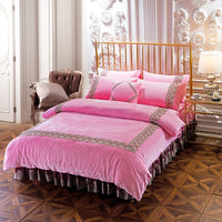 HKM-731859 Elegant Four-Piece Polyester Thick Crystal Velvet Bedding Set with Quilted Design