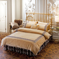 HKM-731859 Elegant Four-Piece Polyester Thick Crystal Velvet Bedding Set with Quilted Design