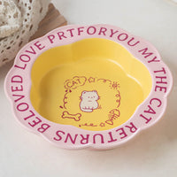 HKM-731923 Ceramic Cat Bowl with Anti-Tumble Design in Multiple Colors and Intricate Lace Pattern