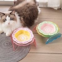 HKM-731923 Ceramic Cat Bowl with Anti-Tumble Design in Multiple Colors and Intricate Lace Pattern