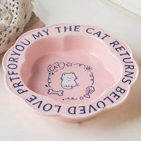 HKM-731923 Ceramic Cat Bowl with Anti-Tumble Design in Multiple Colors and Intricate Lace Pattern