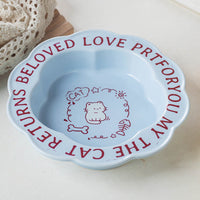 HKM-731923 Ceramic Cat Bowl with Anti-Tumble Design in Multiple Colors and Intricate Lace Pattern
