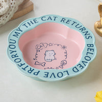 HKM-731923 Ceramic Cat Bowl with Anti-Tumble Design in Multiple Colors and Intricate Lace Pattern