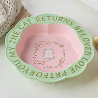 HKM-731923 Ceramic Cat Bowl with Anti-Tumble Design in Multiple Colors and Intricate Lace Pattern