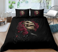 HKM-732051 Skull-Themed 3D Digital Print Bedding Set - Quilt Cover & Pillowcases in Multiple Sizes